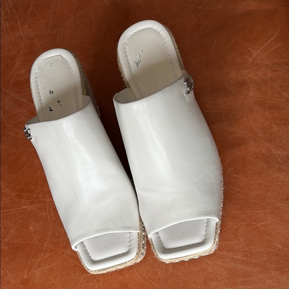 Women's White Leather Mules